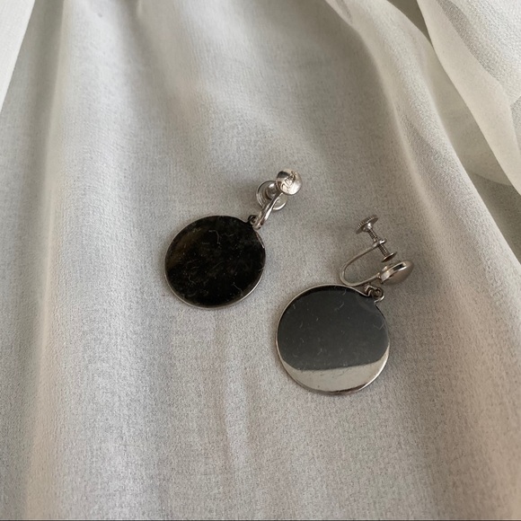 VTG Silver Round Mirror Smooth Screw-back Earrings - Picture 3 of 5